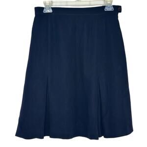 Y2K Jones New York Skirt Womens Navy Blue 100% Silk A-Line Pleated Skirt Sz 8